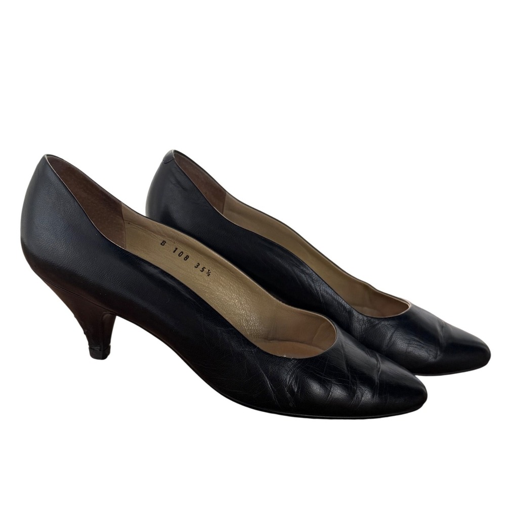 80s Vintage Gianni Versace Black Leather Pointed Toe‎ Stiletto Heels Italy
